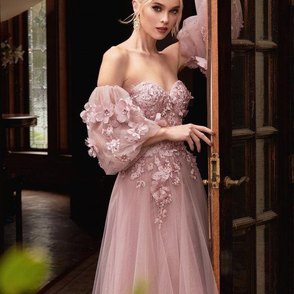 MAUVE COLOR PROM PARTY EVENING LONG MAXI STRAPLESS OFF THE SHOULDER GOWN CD962 - Picture 2 of 7